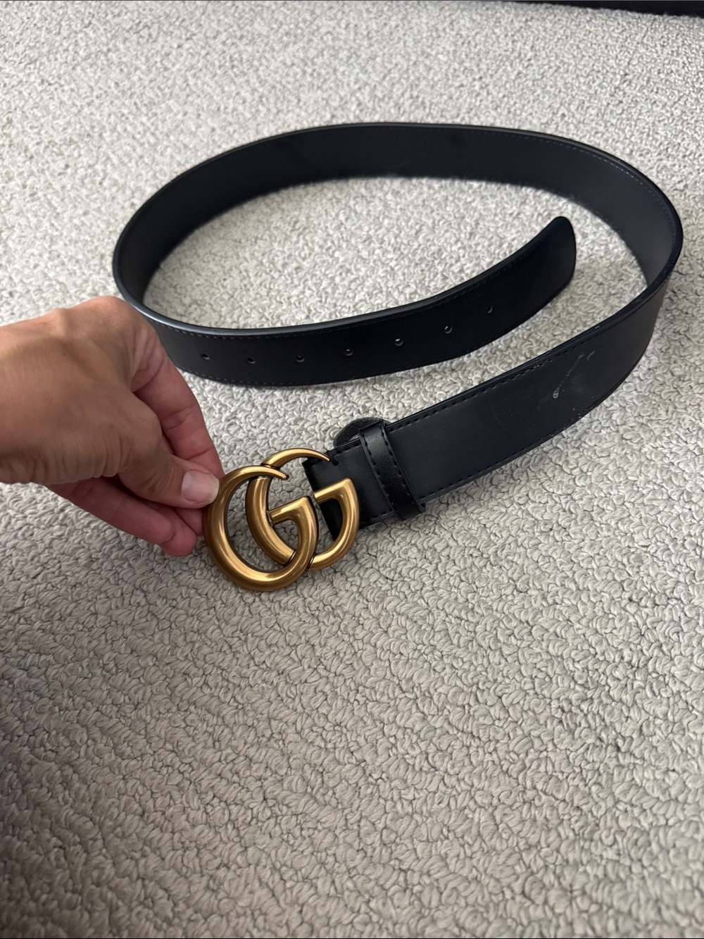 Black Leather Double-G Buckle Belt